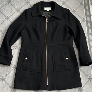 Michael Kors Black Wool Coat with Gold Zipper